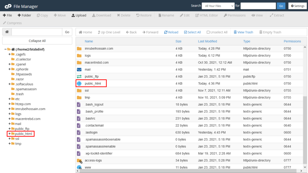 cpanel file manager public-html